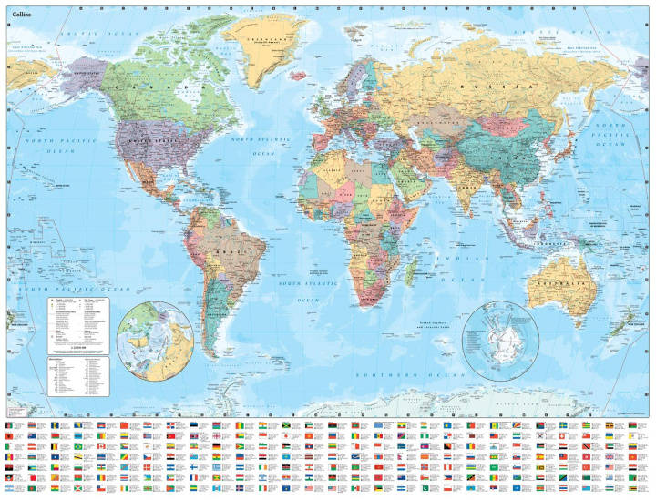 Prasa Collins World Wall Laminated Map Collins Maps