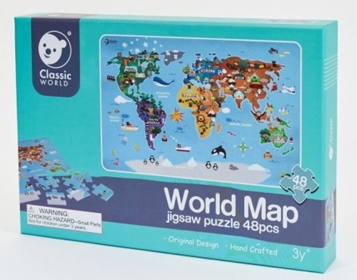 Joc / Jucărie Puzzle Mapa Světa 48 dílků v krabici 