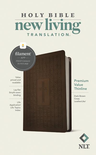 Knjiga NLT Premium Value Thinline Bible, Filament Enabled Edition (Leatherlike, Dark Brown Cross) 