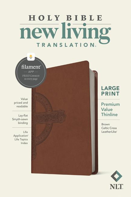 Книга NLT Large Print Premium Value Thinline Bible, Filament Enabled Edition (Leatherlike, Brown Celtic Cross) 