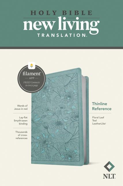 Carte NLT Thinline Reference Bible, Filament Enabled Edition (Red Letter, Leatherlike, Floral Leaf Teal) 