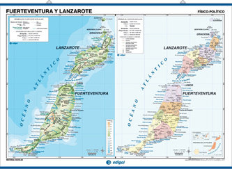Tiskanica Mapa mural Gran Canaria/Fuerteventura/Lanzarote físico/político Edigol Ediciones