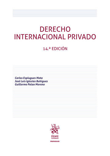 Carte Derecho Internacional Privado 14ª Edición 2020 Esplugues Mota