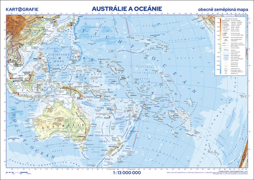 Nyomtatványok Austrálie a Oceánie nástěnná obecně zeměpisná mapa 