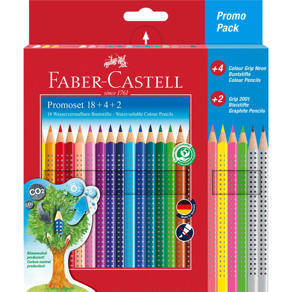 Carte Kredki ołówkowe Faber-Castell Grip 2001 18 kolorów+4 kolory neonowe+2 ołówki 