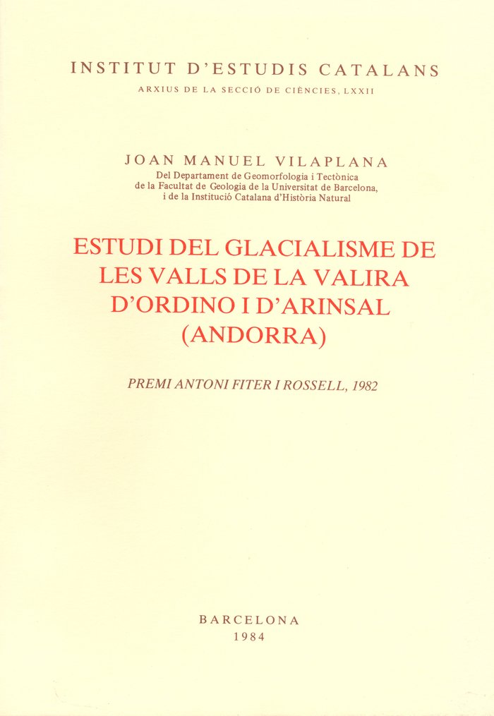 Kniha Estudi del glacialisme de les valls de la Valira d'Ordino i d'Arinsal (Andorra) Vilaplana Fernández