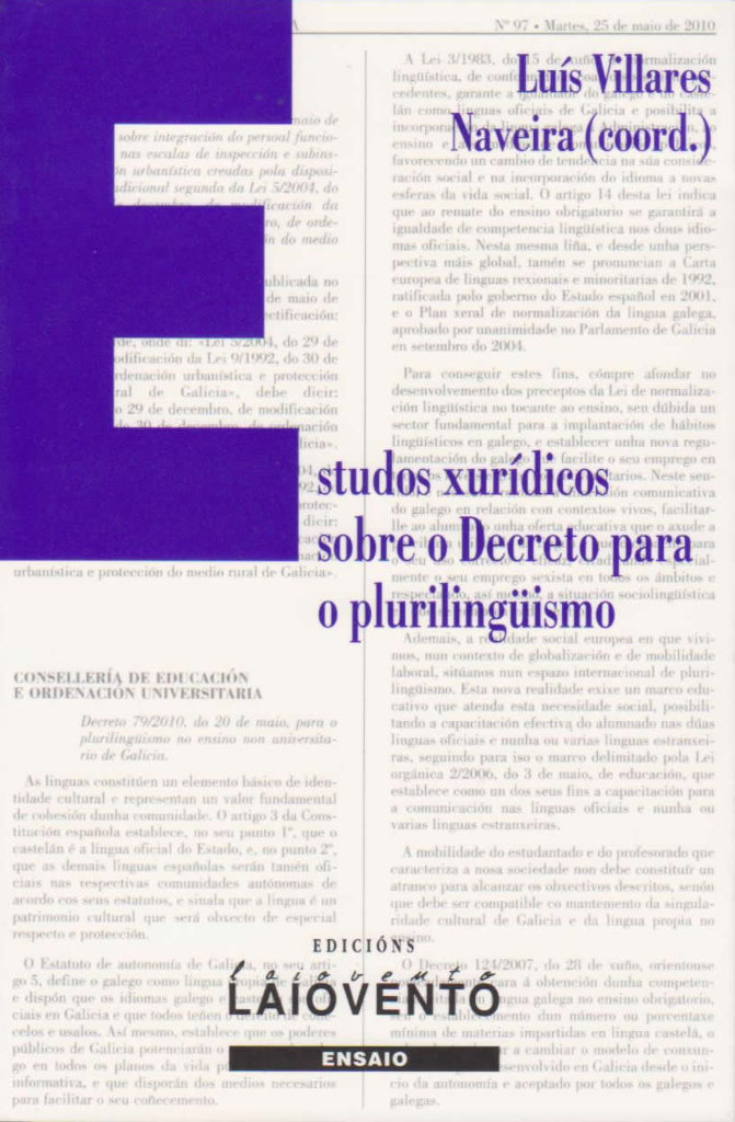 Carte Estudos xurídicos sobre o decreto para o plurilingüísmo Villares Naviera