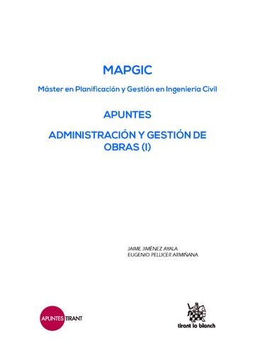 Knjiga MAPGIC Apuntes Administración y Gestión de Obras (I) Jiménez Ayala