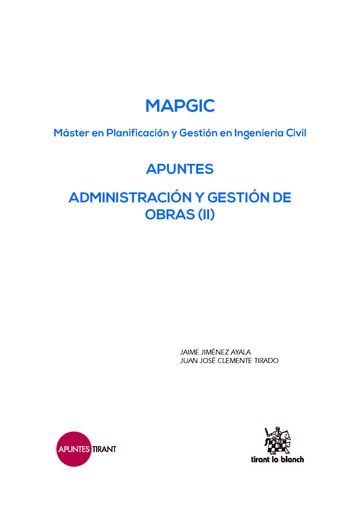 Knjiga MAPGIC Apuntes Administración y Gestión de Obras (II) Jiménez Ayala