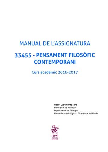 Carte Manual de L'assignatura. 33455 - Pensament Filosòfic Contemporani. Curs Acadèmic 2016-2017 Claramonte Sanz