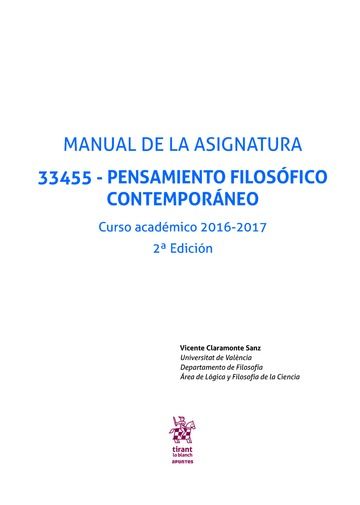 Carte Manual de la Asignatura 33455 - Pensamiento Filosófico Contemporáneo Curso Académico 2016-2017 2ª Ed Claramonte Sanz