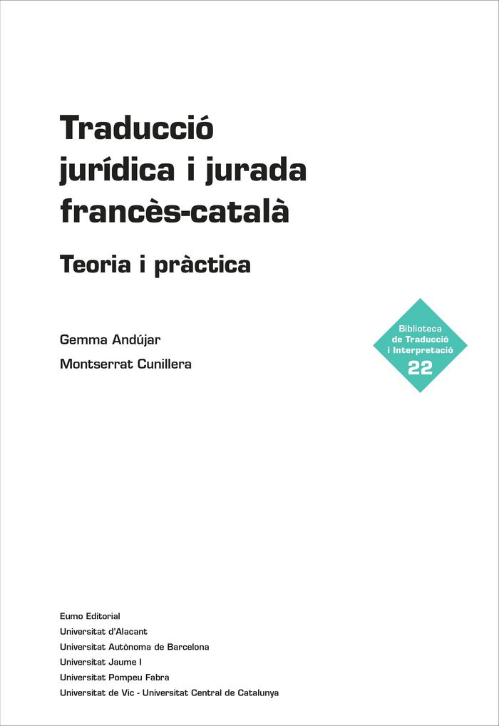 Knjiga Traducció jurídica i jurada francès-català Andújar Moreno