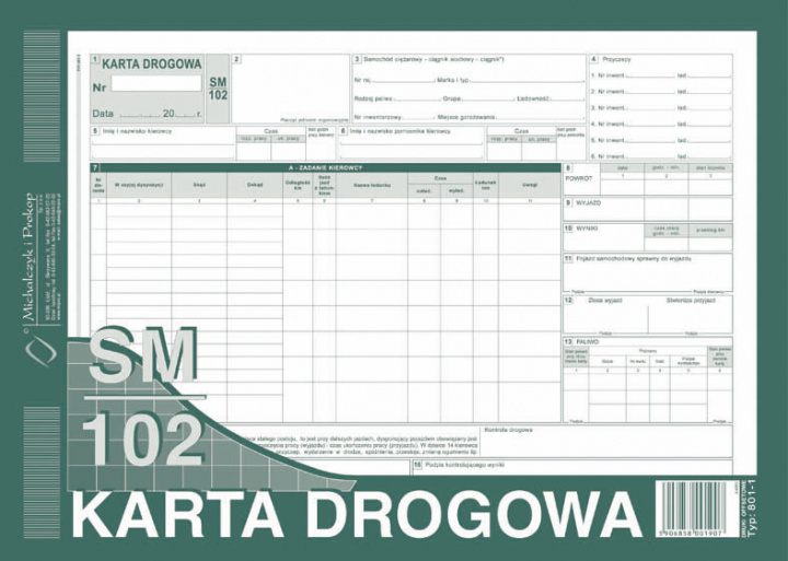 Kniha Karta Drogowa - samochód ciężarowy A4 SM/102 A4 