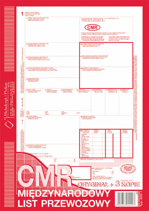 Kniha Międzynarodowy List Przewozowy CMR A4 oryg.+ 3 kopie A4 