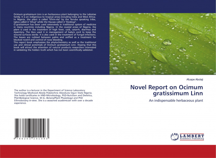 Boek Novel Report on Ocimum gratissimum Linn AFUAPE ABOLAJI