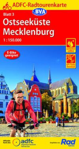 Tiskovina ADFC-Radtourenkarte 3 Ostseeküste Mecklenburg 1:150.000, reiß- und wetterfest, E-Bike geeignet, GPS-Tracks Download 