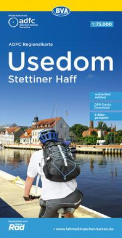 Tlačovina ADFC-Regionalkarte Usedom Stettiner Haff, 1:75.000, mit Tagestourenvorschlägen, reiß- und wetterfest, E-Bike-geeignet, GPS-Tracks Download 