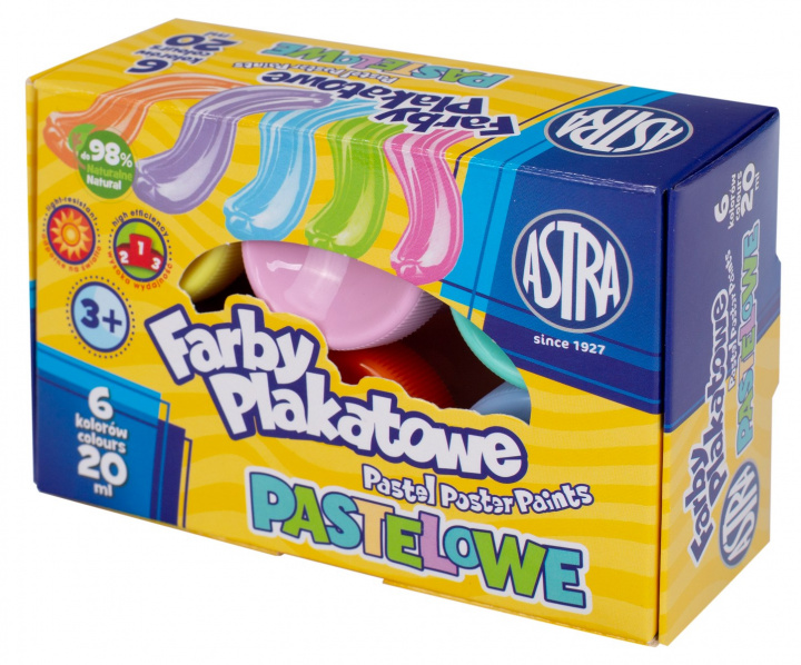 Knjiga Farby plakatowe pastelowe 20 ml Astra 6 kolorów 