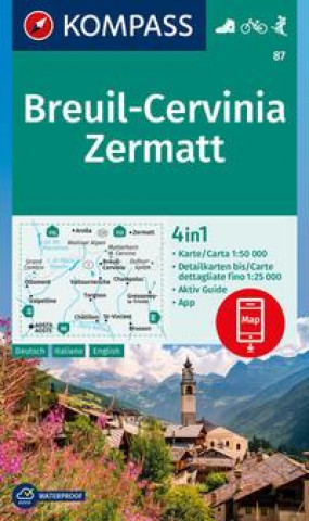 Nyomtatványok KOMPASS Wanderkarte 87 Breuil-Cervinia, Zermatt 1:50.000 