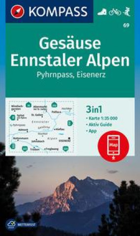 Prasa KOMPASS Wanderkarte 69 Gesäuse, Ennstaler Alpen, Pyhrnpass, Eisenerz 1:35.000 