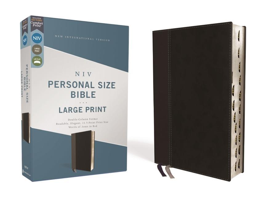 Kniha Niv, Personal Size Bible, Large Print, Leathersoft, Black, Red Letter, Thumb Indexed, Comfort Print 