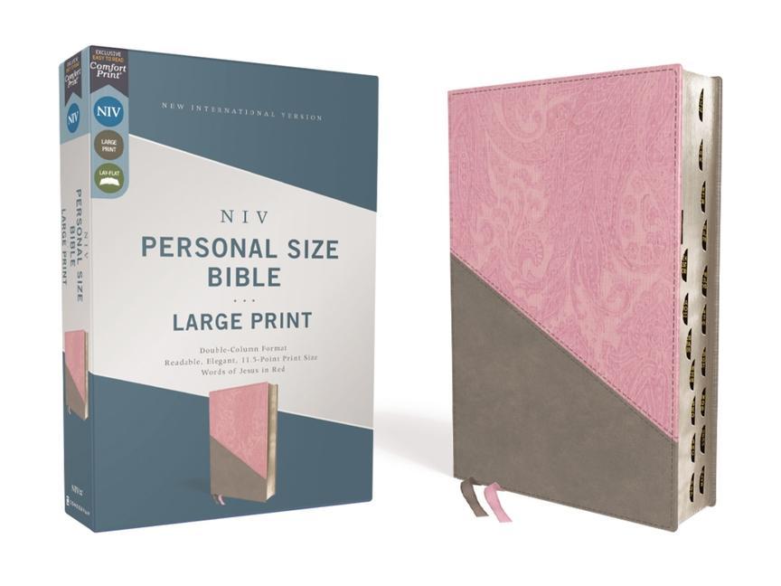 Kniha Niv, Personal Size Bible, Large Print, Leathersoft, Pink/Gray, Red Letter, Thumb Indexed, Comfort Print 