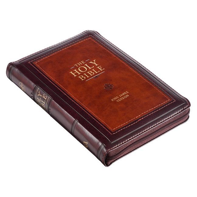 Könyv KJV Compact Bible Two-Tone Burgandy/Brown with Zipper Faux Leather 