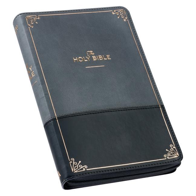 Libro KJV Deluxe Gift Bible Two-Tone Black/Gray with Zipper Faux Leather 