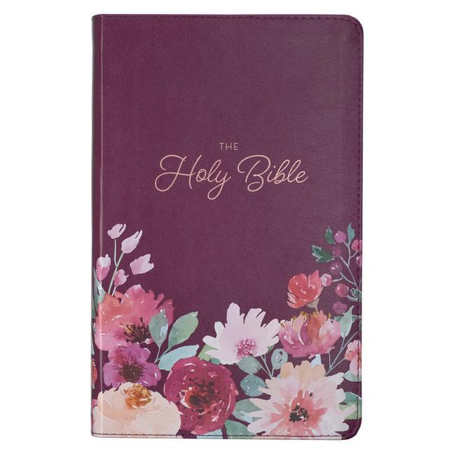 Carte KJV Holy Bible, Giant Print Standard Size Faux Leather Red Letter Edition - Thumb Index & Ribbon Marker, King James Version, Printed Purple Floral 