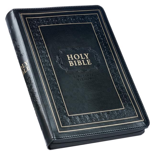 Książka KJV Holy Bible, Giant Print Full-Size Faux Leather W/Thumb Index & Ribbon Marker, Red Letter Edition, King James Version, Black, Zipper Closure 