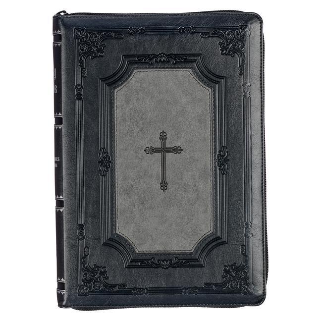 Book KJV Holy Bible, Super Giant Print Faux Leather Red Letter Edition - Thumb Index & Ribbon Marker, King James Version, Gray/Black 