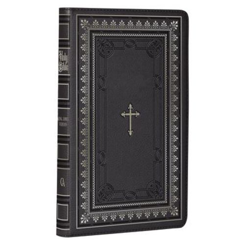 Book KJV Holy Bible Standard Size Faux Leather Red Letter Edition - Thumb Index & Ribbon Marker, King James Version, Black/Gold Cross 