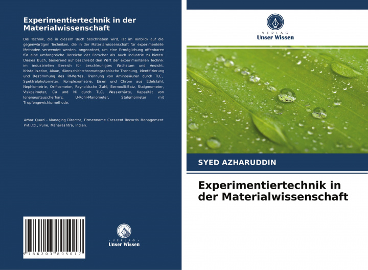 Knjiga Experimentiertechnik in der Materialwissenschaft SYED AZHARUDDIN