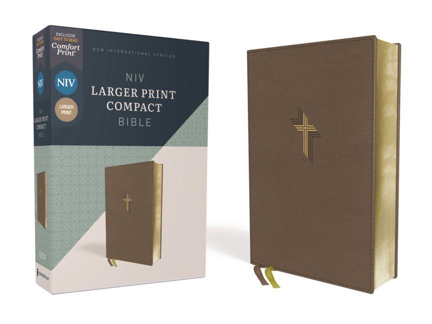 Livre Niv, Larger Print Compact Bible, Leathersoft, Brown, Red Letter, Comfort Print 