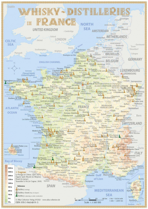 Nyomtatványok Whisky Distilleries France and BeNeLux - Tasting Map 1:3 500 000 