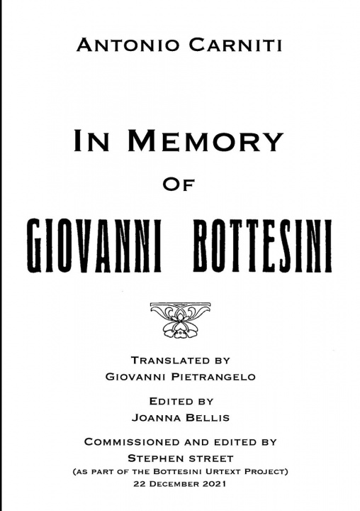 Kniha In Memory Of Giovanni Bottesini Stephen Street
