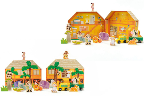 Game/Toy Safari/ZOO figurky dřevo + domeček 16ks ve fólii 