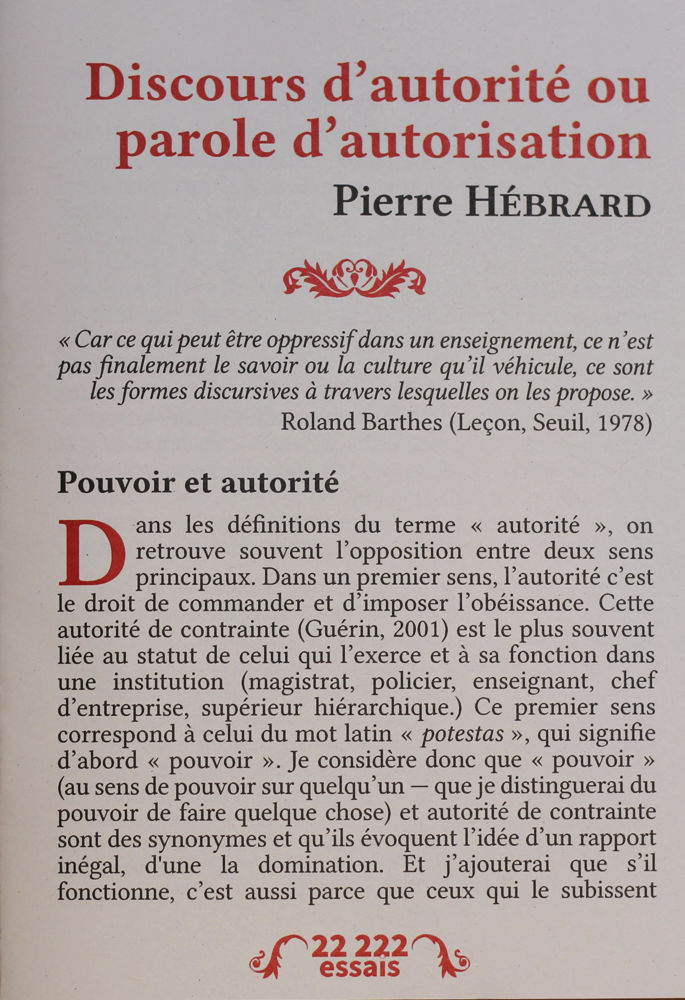 Knjiga Discours d'autorité ou parole d'autorisation Hébrard