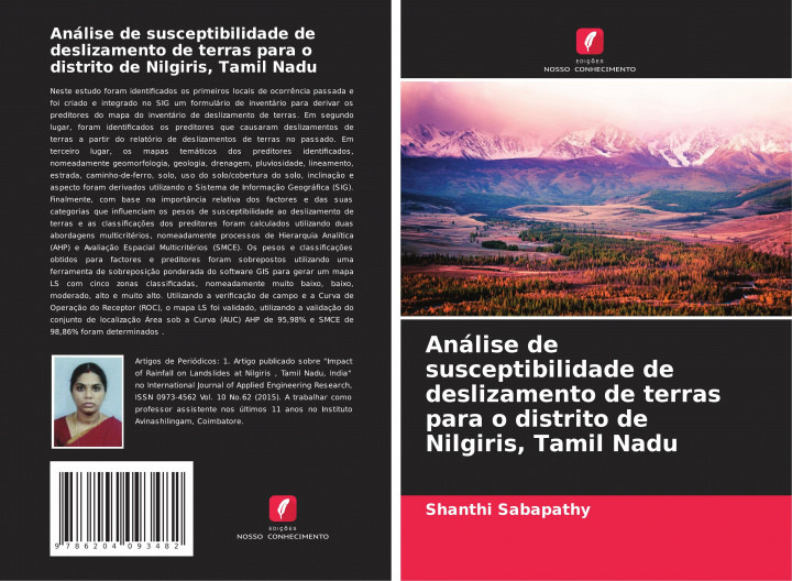 Kniha Analise de susceptibilidade de deslizamento de terras para o distrito de Nilgiris, Tamil Nadu 