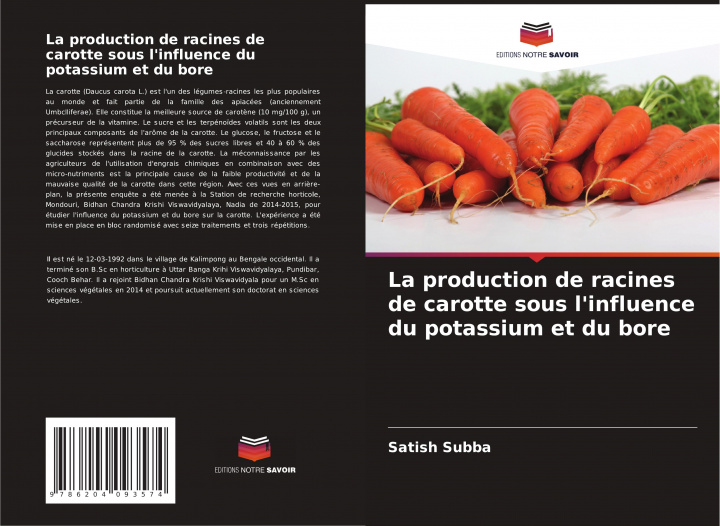 Książka production de racines de carotte sous l'influence du potassium et du bore 