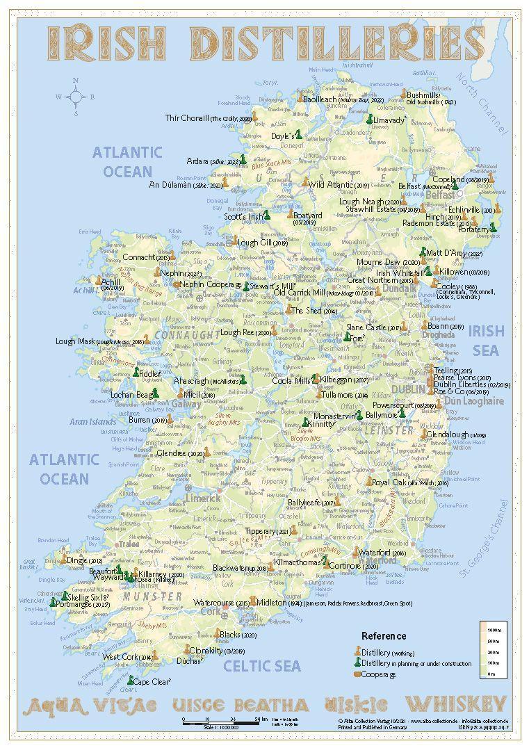 Tiskanica Whisky Distilleries Ireland - Tasting Map 1 : 1.800.000 