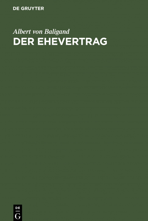 Knjiga Ehevertrag Albert Von Baligand