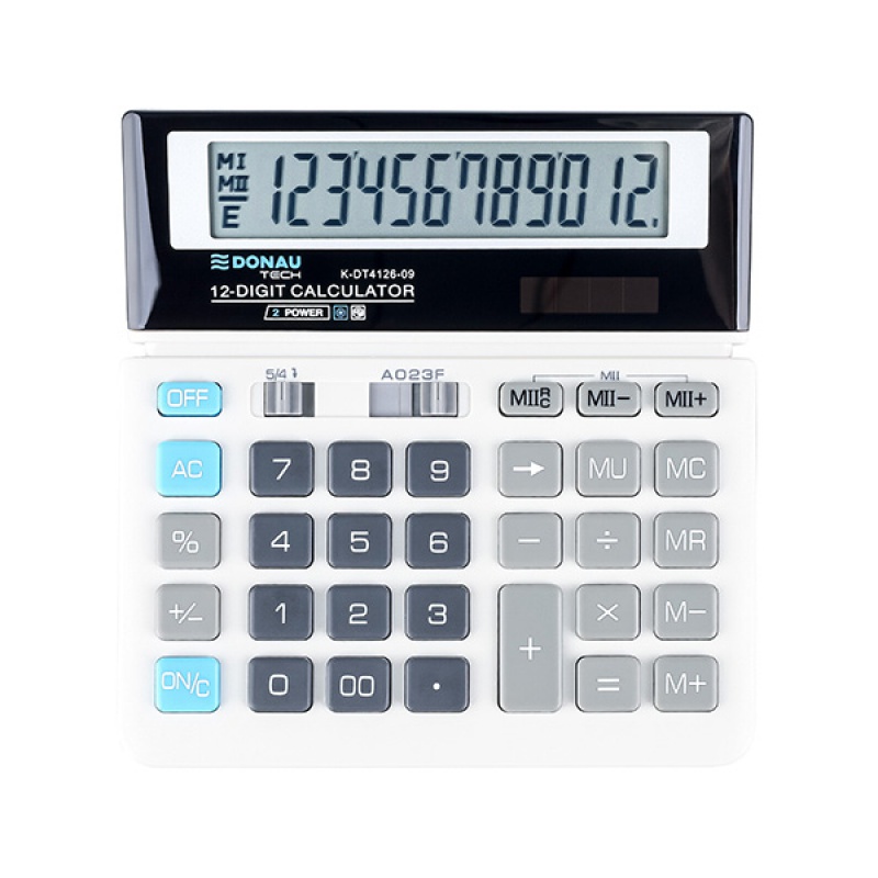 Kniha Kalkulator biurowy DONAU TECH, 12-cyfr. wyświetlacz, wym. 156x152x28 mm, biały 