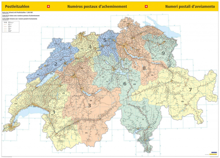 Prasa Postleitzahlenkarte Schweiz Poster 1:260 000 