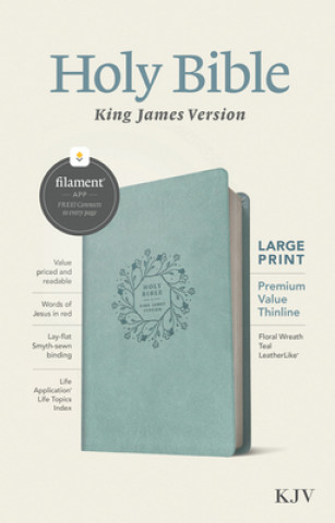 Carte KJV Large Print Premium Value Thinline Bible, Filament Enabled Edition (Red Letter, Leatherlike, Floral Wreath Teal) 
