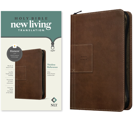 Book NLT Thinline Reference Zipper Bible, Filament Enabled Edition (Red Letter, Leatherlike, Atlas Rustic Brown) 