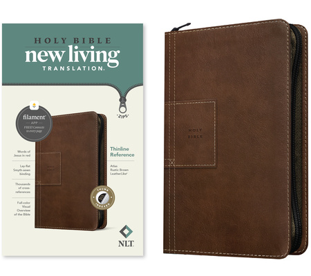 Book NLT Thinline Reference Zipper Bible, Filament Enabled Edition (Red Letter, Leatherlike, Atlas Rustic Brown, Indexed) 