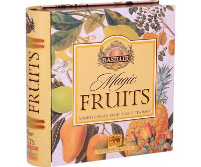 Carte BASILUR Book Magic Fruit dárková sada 32 černých čajů s kousky ovoce v plechovce 