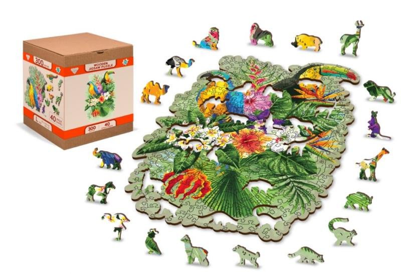 Játék Wooden City Puzzle Tropičtí ptáci, dřevěné, 300 dílků 