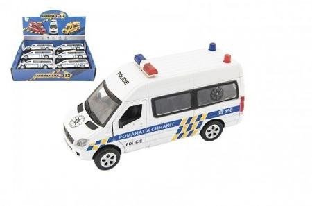 Game/Toy Auto Policie dodávka 15cm kovová s plastovými doplňky na baterie se světlem se zvukem na zpětné natažení 